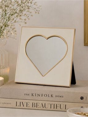 White and Gold Heart Accent Mirror - Decorative Home Accent